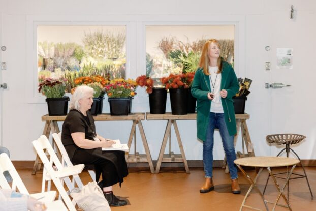 Debra Prinzing (left) and Abby Matson (right) at Green Mountain Floral Supply March 27 2023