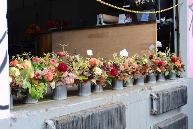 The finished arrangements from Explore Flower Tours workshop at Seattle Growers Market