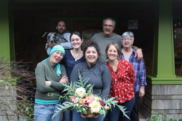 The wonderful Slow Flowers people of Whidbey Island. Front row, from left: Pam Uhlig, Kelly Uhlig, Melissa Brown, Tobey Nelson. Back row: Benjamin Corteau, David Brown and Molly Brown.