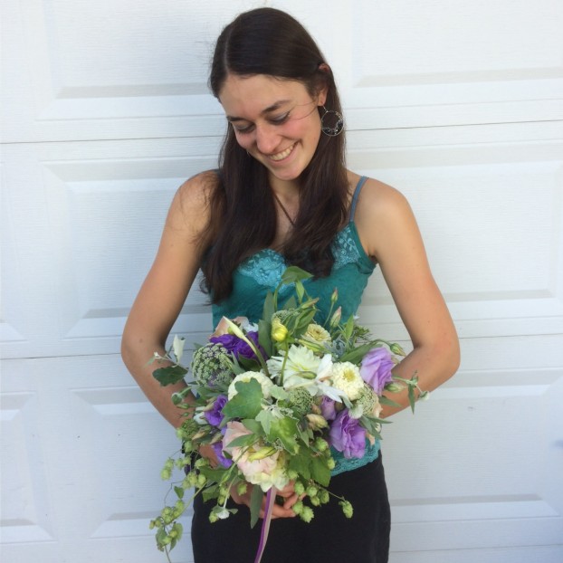 Kelly, with one of her bouquet creations, grown & designed