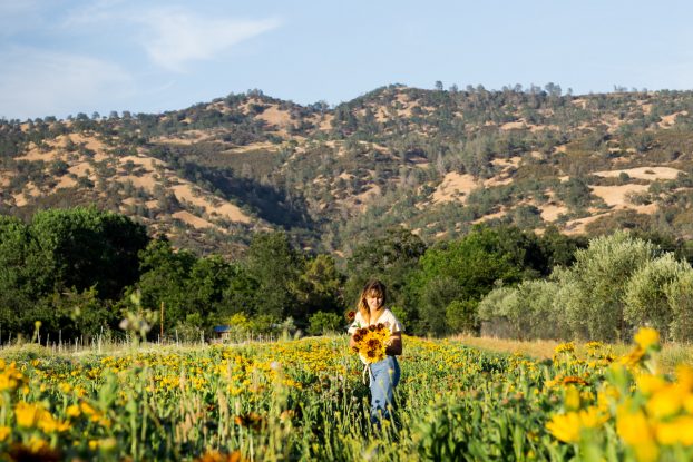 Hannah in the flower fields at Full Belly Farm