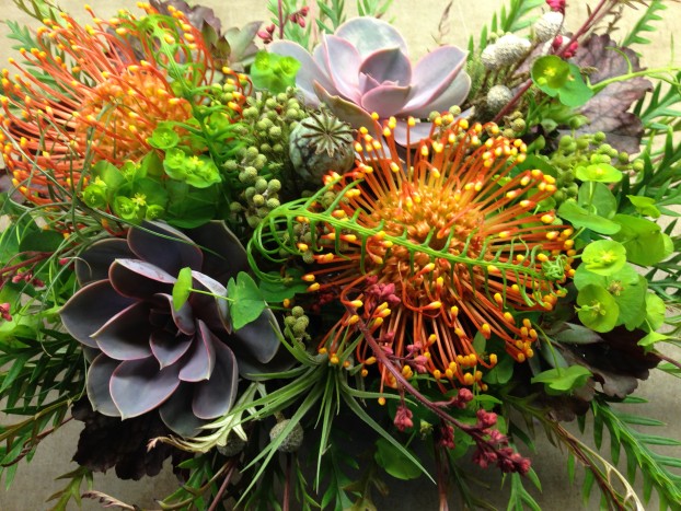 Colorful, textural horticultural explosion, in a bouquet by Riz 