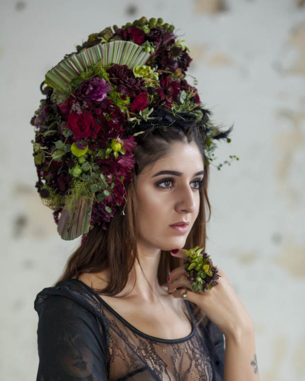 Françoise's botanical couture headpiece  (c) Ted Mishima photography