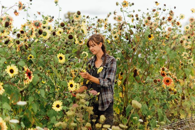 Alyssa O'Sullivan in her sunflower field
