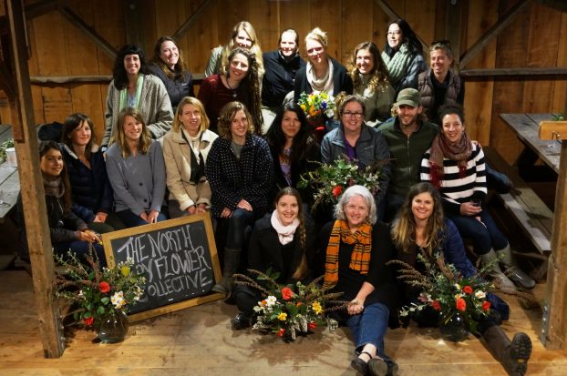 Our March gathering of the North Bay Flower Collective & Slow Flowers, pictured inside the barn at Open Field Farm (c) Betany Coffland, Chloris Floral Design.