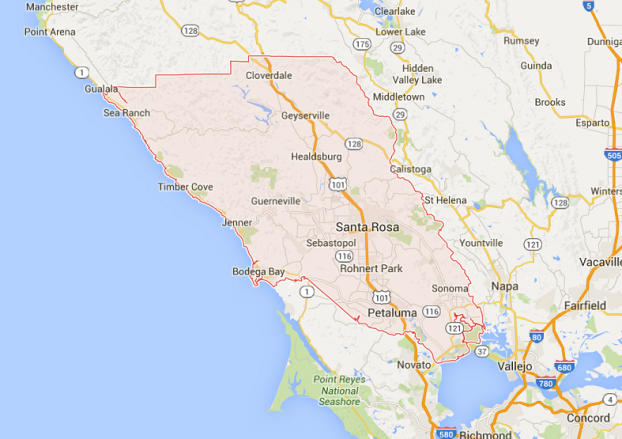 This map of Sonoma County shows the geographical diversity of the region north of San Francisco Bay in California