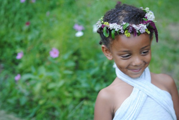 A flower girl's floral crown in New York
