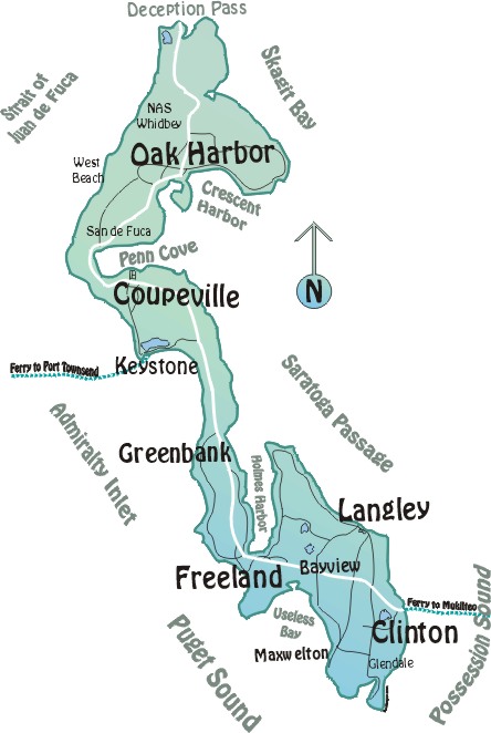 Here's a map of Whidbey Island to orient you! Notice the town of Langley on the southeast portion of the map and you can picture where today's guests live, farm and flower!