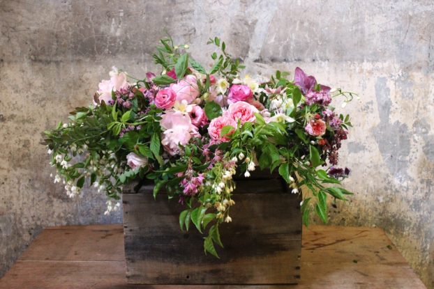 Ariella's arrangement features flowers grown by the farmers of the Seattle Wholesale Growers Market in late May.