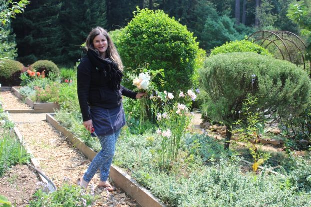 Daniele, spotted in the cutting garden as she searched for just the right botanical element to express her design style.