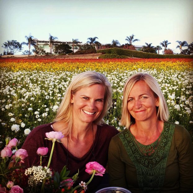 Kit Wertz (left) and Casey Schwartz (right), sisters and design partners in Flower Duet, photographed at The Flower Fields in Carlsbad, CA, April 2016. 