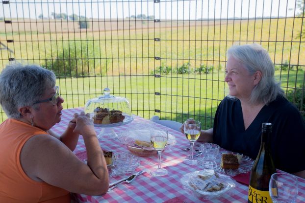 Cathy Lafrenz (aka Miss Effie) and I enjoyed refreshments and recorded this podcast episode inside the cool shade of her "corn-zebo"