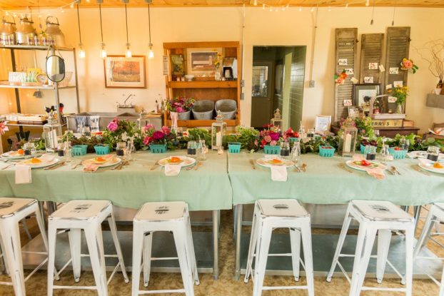 A Milkhouse Party, styled for a farm-to-table wedding photo shoot. Parties and events here look a lot like this!