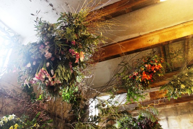 The Seattle Wholesale Growers Market's 18-foot-high ceilings are perfect for the installation -- check out the I-beams.