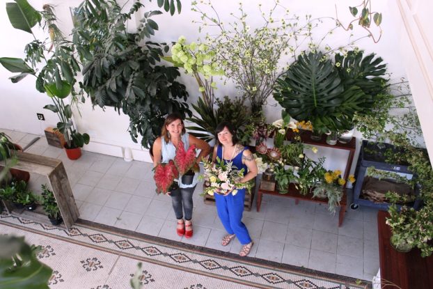 Sarah Helmstetter and Alea Joy of Solabee Flowers and Botanicals, in their new Portland space