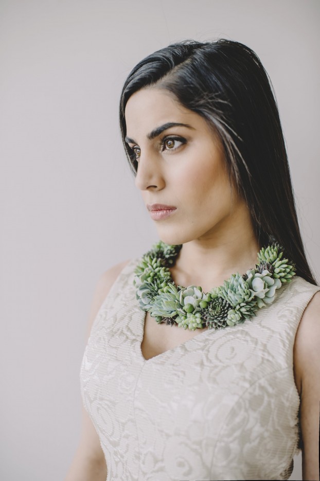 The finished succulent collar-style necklace (c) Amanda Dumouchelle Photography